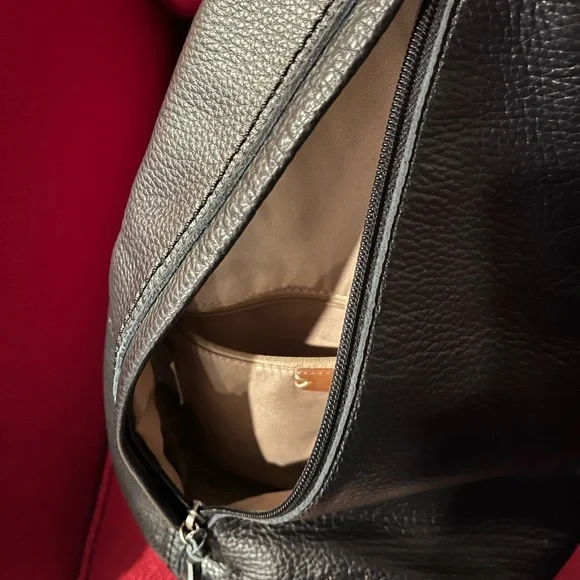 NWOT The Sak Black Leather Sling Backpack - New 5 pocket Leather 1 side canvas. - Picture 8 of 16